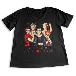 Iconic Women Feminist Girls will be Girls Graphic V-Neck Tee Medium